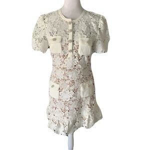 NWT Sierra Darien Cream Nude Line Lace Crystal Embellished Mini Dress Bridal